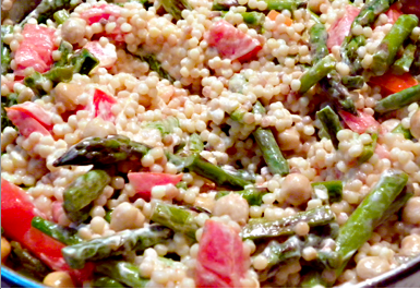 Couscous with Asparagus, Tomato & Goat Cheese