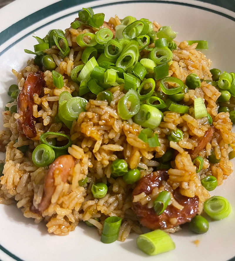 Asian Flavored Sausage, Peas, and Rice