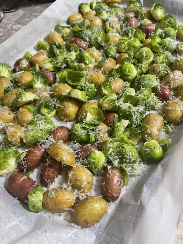 Cheesy Brussels Sprouts and Potatoes